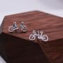 Little Bike Stud Earrings In Sterling Silver, thumbnail 5 of 10