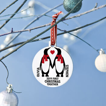 Personalised 'Our First Christmas' Penguin Bauble, 4 of 7