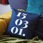 Denim Or Monochrome Personalised Date Cushion, thumbnail 1 of 4