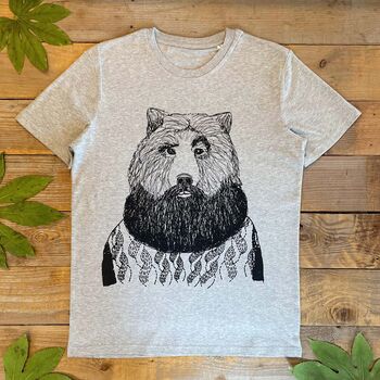 Bearded Bear Men's Organic T Shirt, 3 of 9
