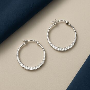 Sterling Silver Hammered Hoop Earrings, 2 of 8