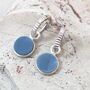 Circle Blue Opal October Birthstone Earrings, Silver, thumbnail 4 of 5