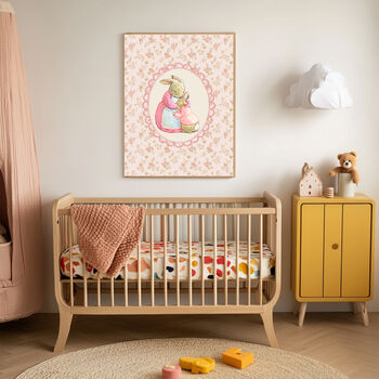 Pink Floral Rabbit Nursery Art Print, 2 of 3