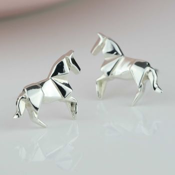 Sterling Silver Origami Horse Earrings, 2 of 6