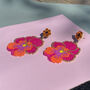 Hand Beaded Pink Pansy Statement Earrings, thumbnail 8 of 9