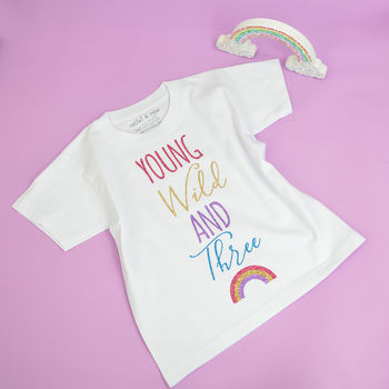 'Young Wild And Three' Rainbow Kids T Shirt, 2 of 5