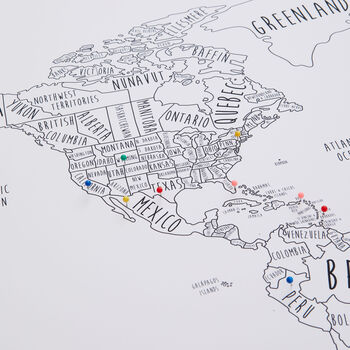 Detailed Personalised World Travel Pinboard Map, 5 of 12