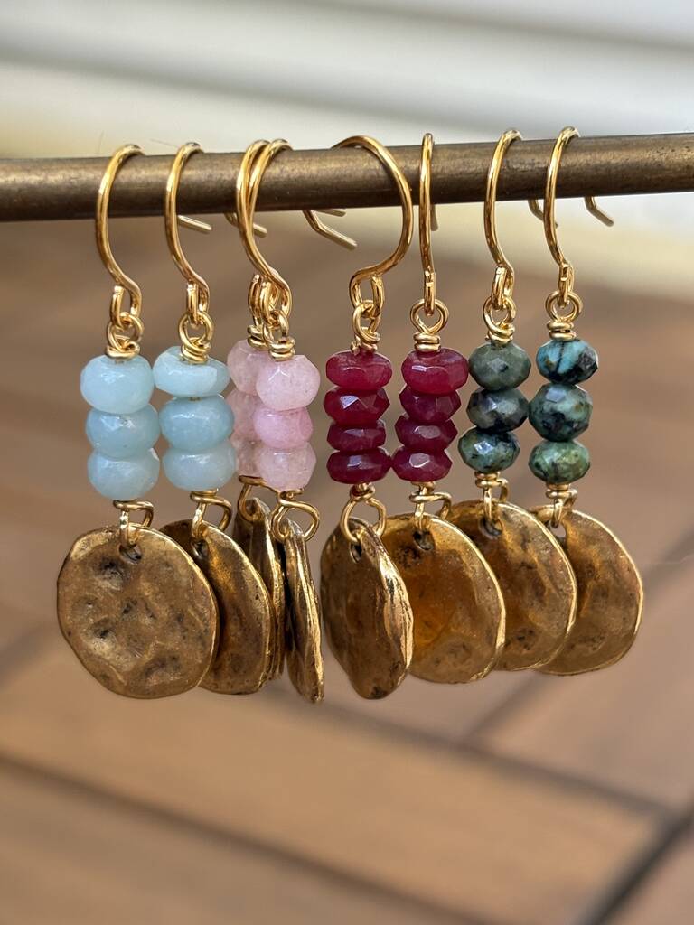 Aurora Hammered Coin Gemstone Earrings, 1 of 8