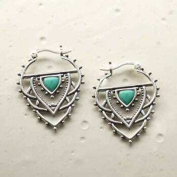 Sterling Silver Turquoise Triangle Hoops, 3 of 6