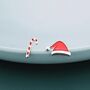 Mismatched Enamel Christmas Hat And Candy Cane Stud Earrings In Sterling Silver, thumbnail 7 of 10