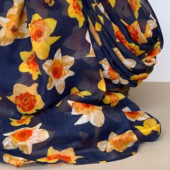 Daffodils Scarf In Navy Blue, 2 of 3