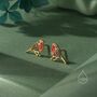 Enamel Robin Bird Stud Earrings In Sterling Silver, thumbnail 2 of 12