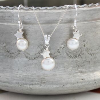 Pearl Pendant And Earrings Set With Silver Star, 12 of 12