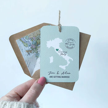Personalised Destination Wedding Save The Date Map Tag, 5 of 7