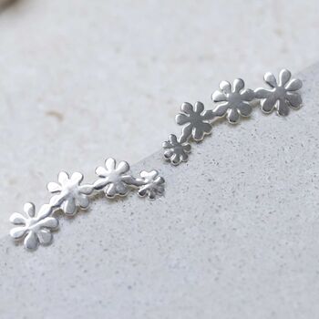 Sterling Silver Curved Flower Ear Climbers, 3 of 6