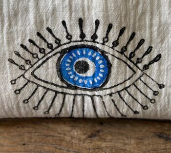 Long Organic Cotton Robe: White With Blue Eye, 3 of 3