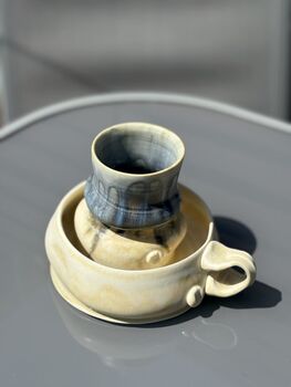Handmade Porcelain Espresso Cup And Saucer Creamy Beige Glaze, 4 of 6