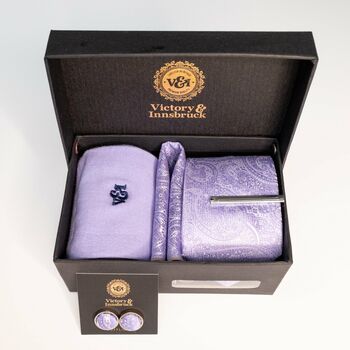 Lavender Wedding Tie Set And Socks Groomsmen Gift, 5 of 11