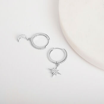 Moon And Star Crystal Drop Hoop Earrings In Gold Colour, 5 of 6