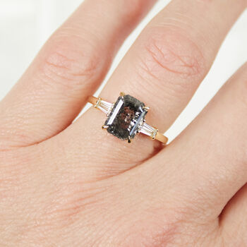 Emerald Cut Salt And Pepper Diamond Engagement Ring, 3 of 3