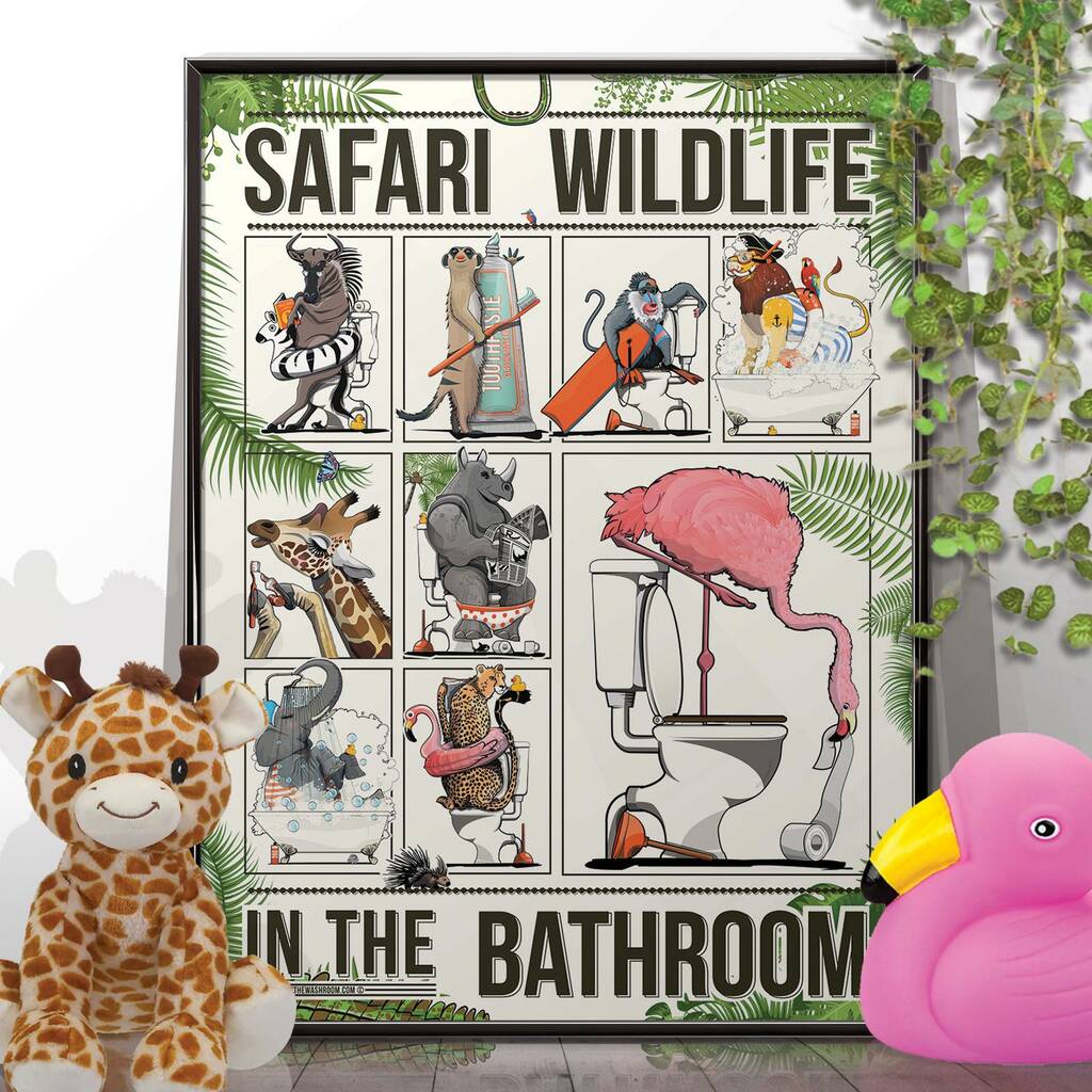 Safari Animals Poster Bathroom Print, 1 of 6