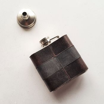 Personalised Mixed Leather Hip Flask, 3 of 8