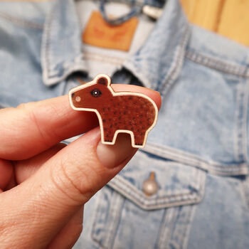 Capybara Wooden Pin Badge, 4 of 5