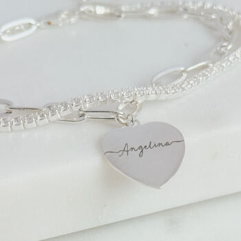 Sterling Silver Engraved Heart Paperclip Bracelet, 6 of 9