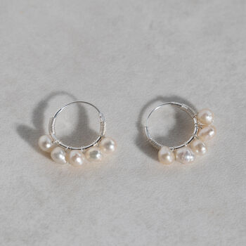 Sterling Silver Pearl Small Hoop Earrings, 3 of 9