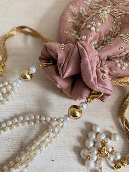 Pink Silk Embroidered Potli Bag, 6 of 8