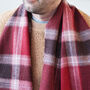 Men's Red Check Wool And Cashmere Blend Scarf, thumbnail 3 of 12