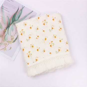 Buttercup Floral Pure Cotton Muslin Tassel Baby Blanket, 2 of 2