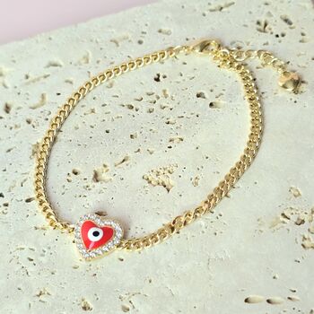 Red Enamel Heart Evil Eye Bracelet, 3 of 5