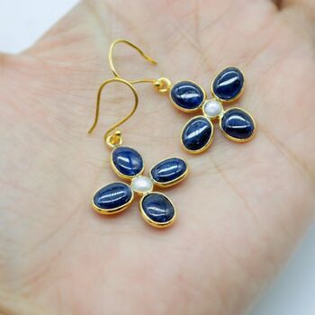 Blue Sapphire And Pearl Sterling Silver Earrings, 5 of 6