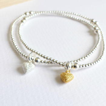 Sterling Silver Beaded Tiny Frosted Heart Bracelet, 3 of 3
