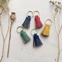 Leather Tassel Keyring With Pressed Personalisation, thumbnail 1 of 7