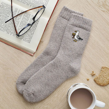 Seagull Wool Socks Embroidered Gift For Coastal Lovers, 3 of 12