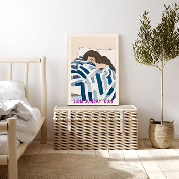 Slow Sunday Female Bed Portrait Art Print, 3 of 3