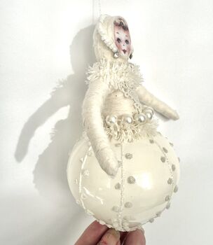 Spun Cotton And Glass Christmas Cream Bauble Girl, 4 of 5