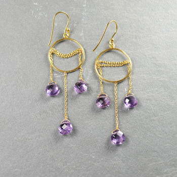 Amelia Earrings Amethyst And Gold, 2 of 3