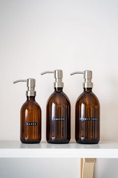 Amber Bottle With Silver Metal Pump And Stamped Label, 2 of 6