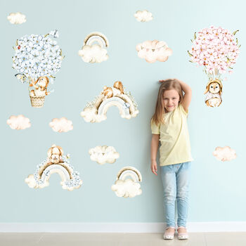 Floral Bunnies Clouds And Rainbows Wall Sticker Set, 2 of 5