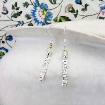 Handmade Green Amethyst Hammered Drop Earrings, 3 of 7