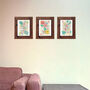 Set Of Three Colourful Botanical Wood Block Prints, thumbnail 1 of 8