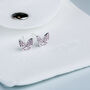 Sterling Silver Pink Sparkly Butterfly Stud Earrings, thumbnail 4 of 5