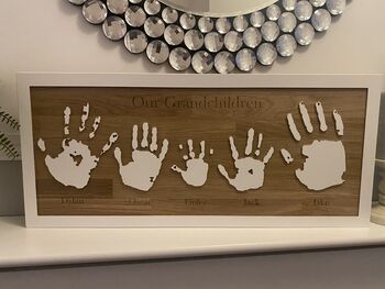 Personalised Family Handprints Solid Oak Wall Hanging, 10 of 12