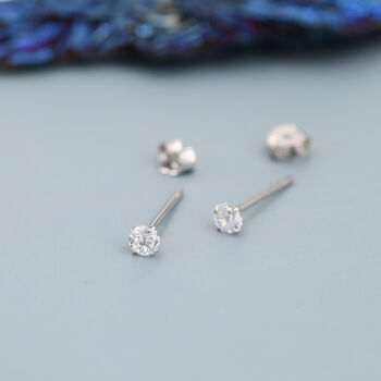 Sterling Silver Simple Cz Crystal Stud Earrings, 2 of 11