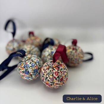Handmade Fabric Christmas Baubles 6cm, Ribbon Loop, 5 of 12