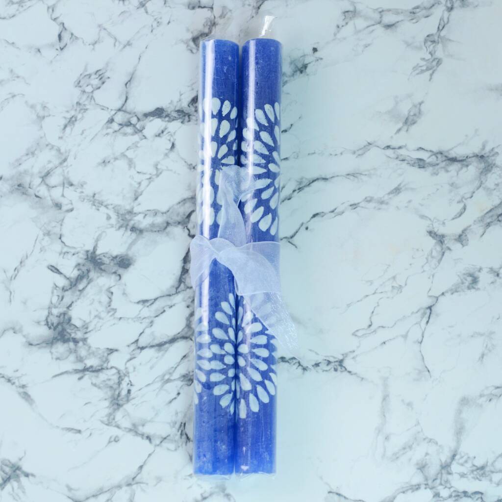 Royal Blue Hand Painted Candles By Blue & White Company