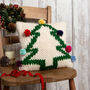 Pom Pom Christmas Tree Cushion Cover Easy Knitting Kit, thumbnail 1 of 9